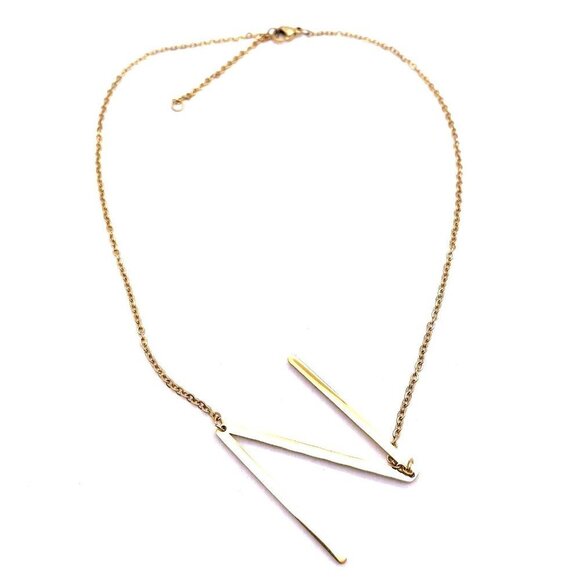 Anthropologie Sideways Initial Letter N Chain Necklace Gold Tone 17 Inch - Picture 1 of 4